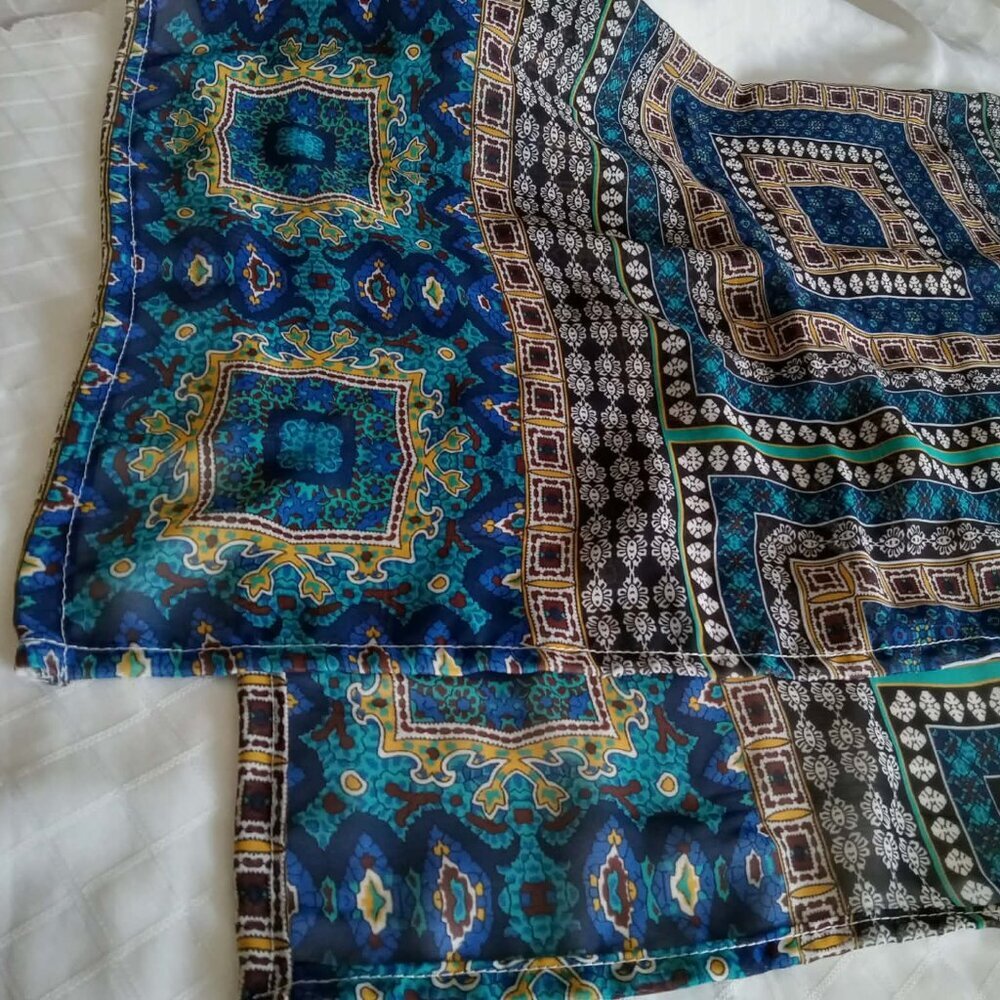 Pretty cotton and polyester  scarf with a stylised pattern, handmade
